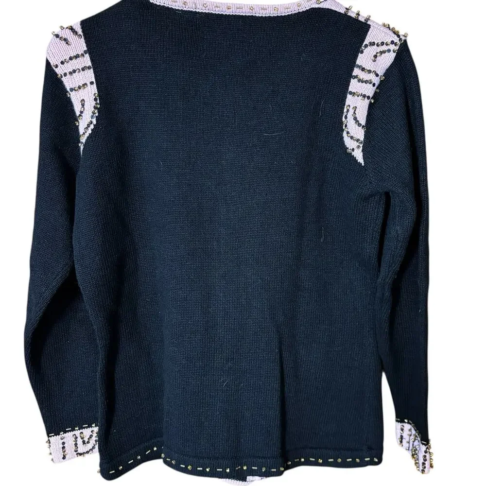 Storybook Knits Vintage Beaded Art Cardigan Jacket XS Cottagecore Boho Artwear - Picture 8 of 15